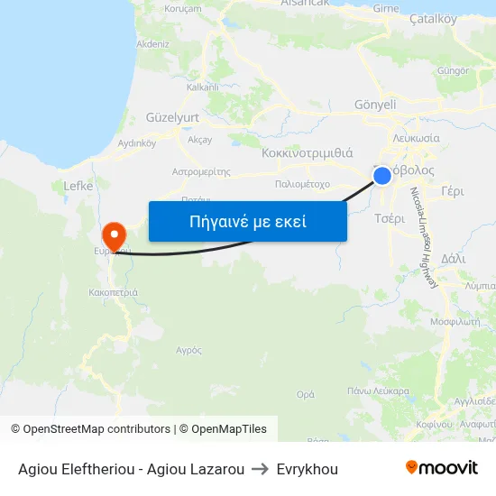 Agiou Eleftheriou - Agiou Lazarou to Evrykhou map