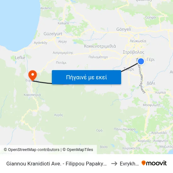 Giannou Kranidioti Ave. - Filippou Papakyprianou to Evrykhou map