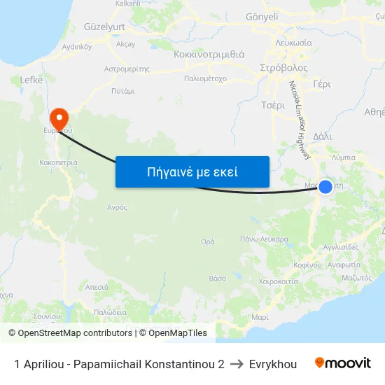 1 Apriliou - Papamiichail Konstantinou 2 to Evrykhou map