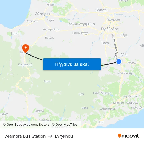 Alampra Bus Station to Evrykhou map