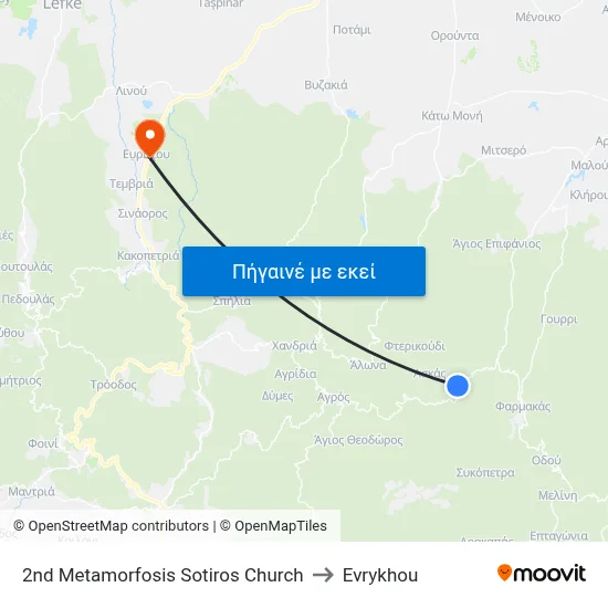 2nd Metamorfosis Sotiros Church to Evrykhou map