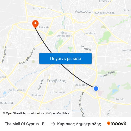 The Mall Of Cyprus - Βεργίνας to Κυριάκος Δημητριάδης Md Msc map