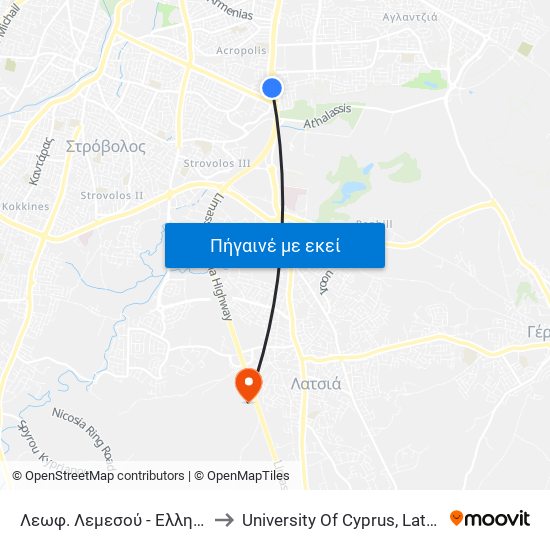 Λεωφ. Λεμεσού - Ελλησπόντου to University Of Cyprus, Latsia Annex map