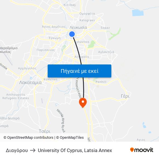 Διαγόρου to University Of Cyprus, Latsia Annex map