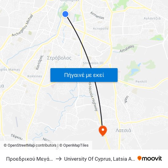 Προεδρικού Μεγάρου to University Of Cyprus, Latsia Annex map
