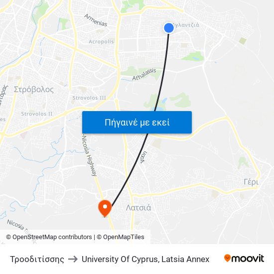 Τροοδιτίσσης to University Of Cyprus, Latsia Annex map