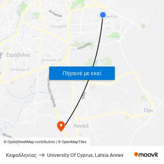Κεφαλληνίας to University Of Cyprus, Latsia Annex map