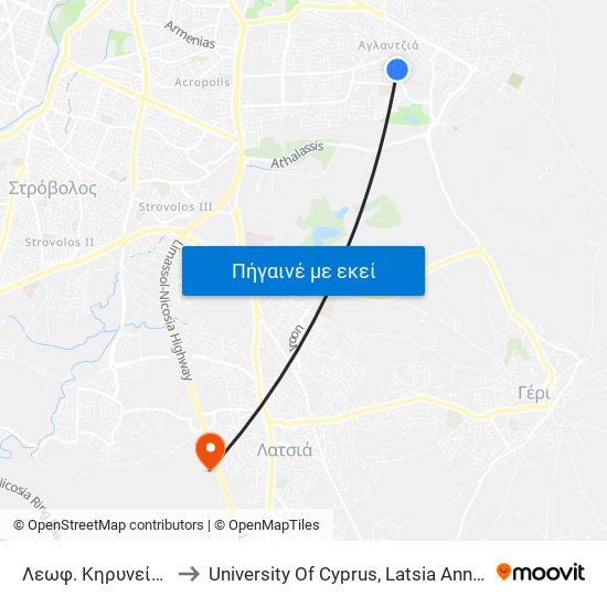 Λεωφ. Κηρυνείας to University Of Cyprus, Latsia Annex map