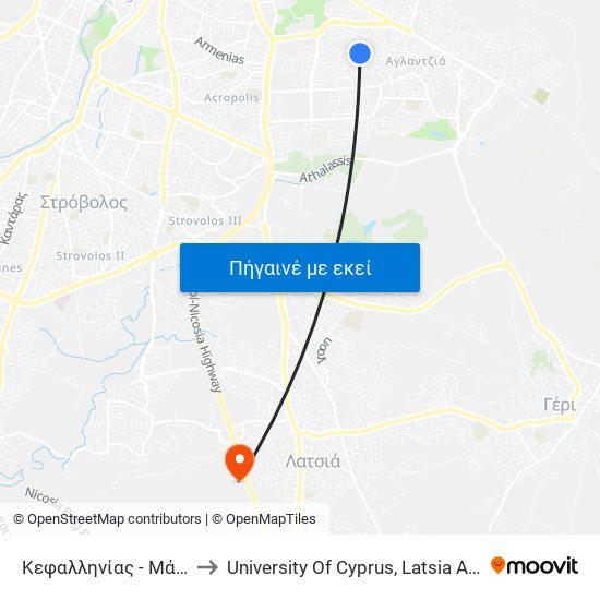 Κεφαλληνίας to University Of Cyprus, Latsia Annex map