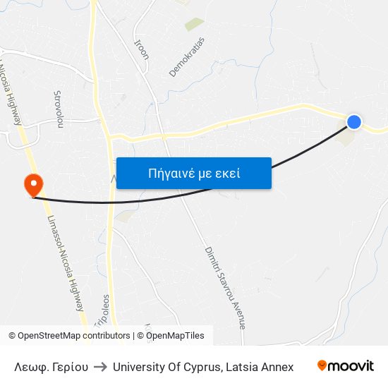 Λεωφ. Γερίου to University Of Cyprus, Latsia Annex map