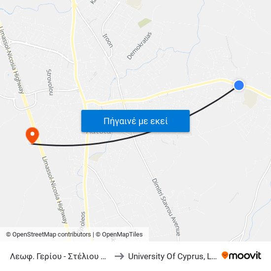 Λεωφ. Γερίου to University Of Cyprus, Latsia Annex map