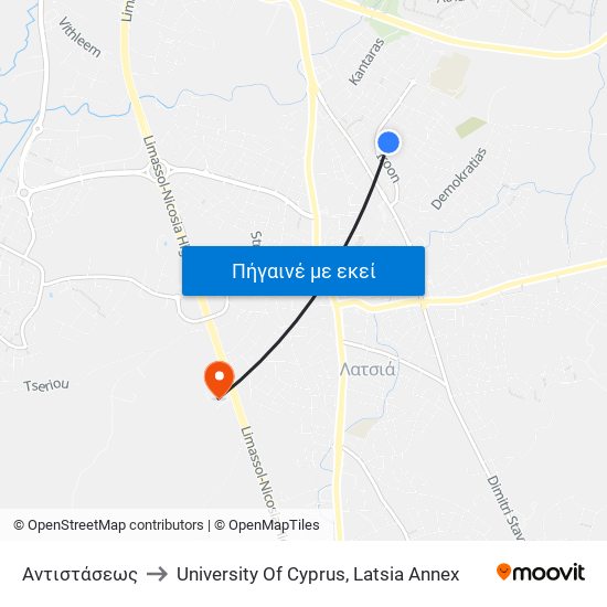 Αντιστάσεως to University Of Cyprus, Latsia Annex map