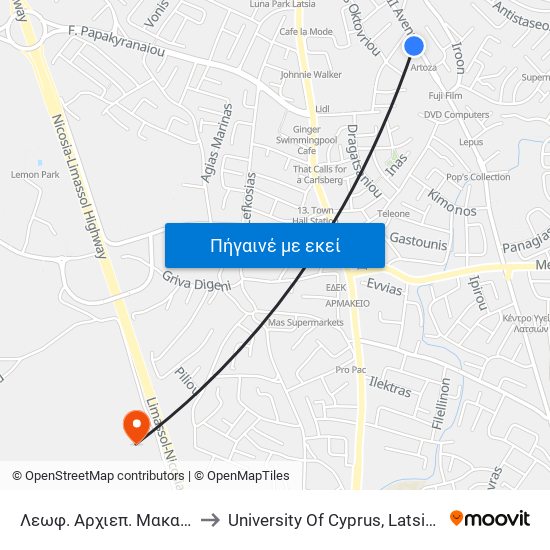 Λεωφ. Αρχιεπ. Μακαρίου Γ to University Of Cyprus, Latsia Annex map