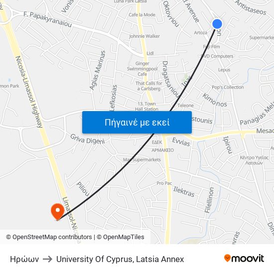 Ηρώων to University Of Cyprus, Latsia Annex map