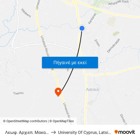 Λεωφ. Αρχιεπ. Μακαρίου Γ to University Of Cyprus, Latsia Annex map