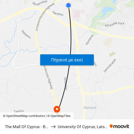 The Mall Of Cyprus - Βεργίνας to University Of Cyprus, Latsia Annex map
