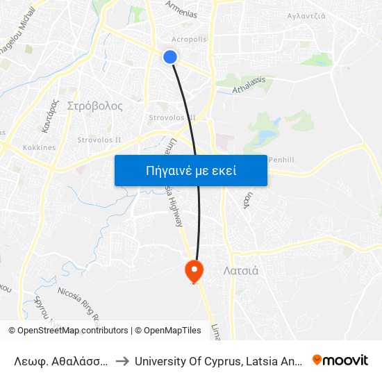 Λεωφ. Αθαλάσσας to University Of Cyprus, Latsia Annex map