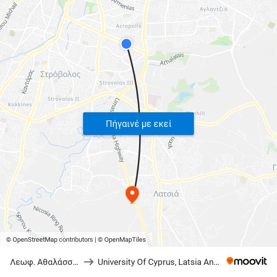 Λεωφ. Αθαλάσσας to University Of Cyprus, Latsia Annex map