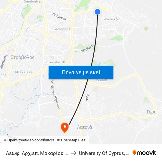 Λεωφ. Αρχιεπ. Μακαρίου Γ to University Of Cyprus, Latsia Annex map