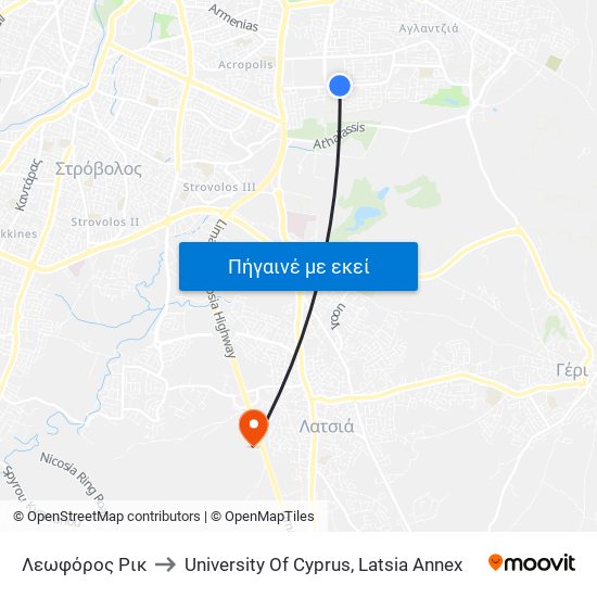 Λεωφόρος Ρικ to University Of Cyprus, Latsia Annex map