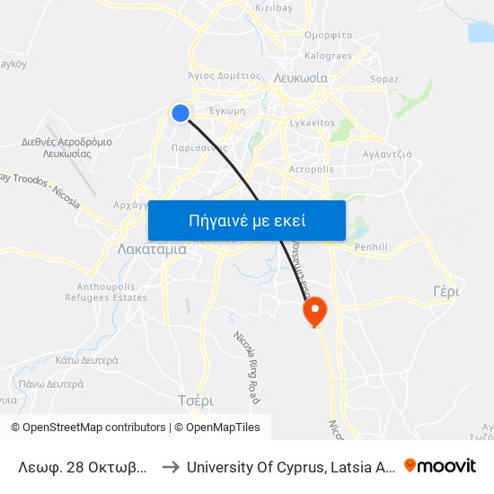 Λεωφ. 28 Οκτωβρίου to University Of Cyprus, Latsia Annex map