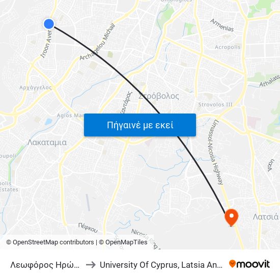 Λεωφόρος Ηρώων to University Of Cyprus, Latsia Annex map