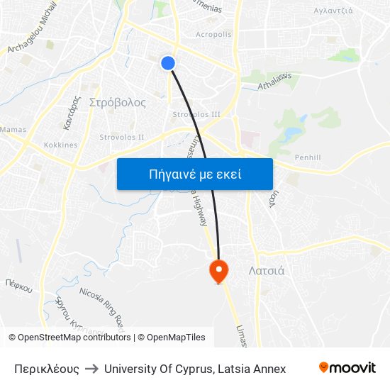 Περικλέους to University Of Cyprus, Latsia Annex map