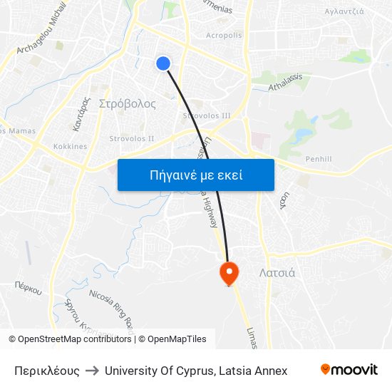Περικλέους to University Of Cyprus, Latsia Annex map