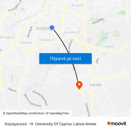 Κεραμεικού to University Of Cyprus, Latsia Annex map