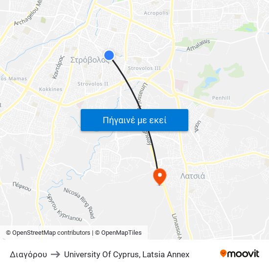 Διαγόρου to University Of Cyprus, Latsia Annex map