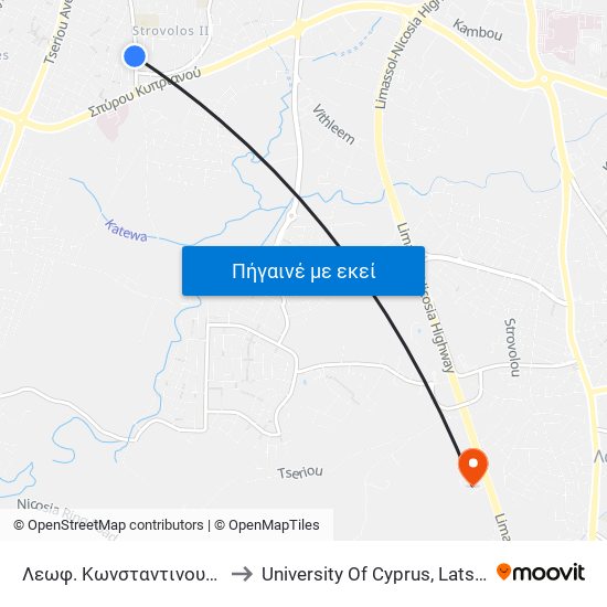 Λεωφ. Κωνσταντινουπόλεως to University Of Cyprus, Latsia Annex map