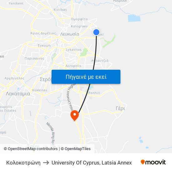 Κολοκοτρώνη to University Of Cyprus, Latsia Annex map