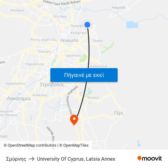 Σμύρνης to University Of Cyprus, Latsia Annex map