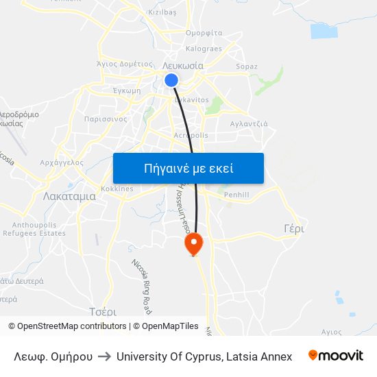 Λεωφ. Ομήρου to University Of Cyprus, Latsia Annex map