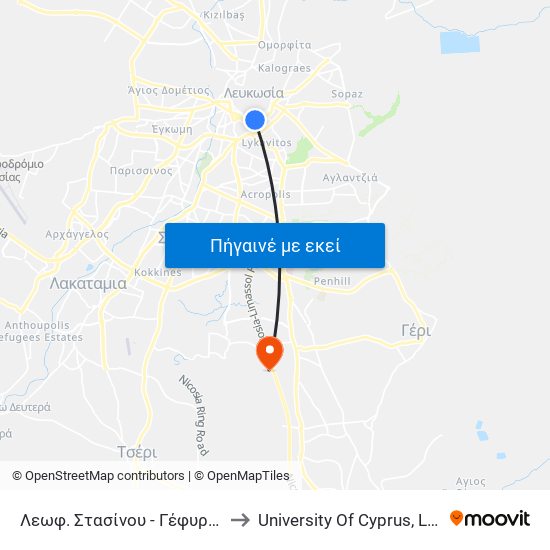 Λεωφ. Στασίνου - Γέφυρα Κάννιγγος to University Of Cyprus, Latsia Annex map