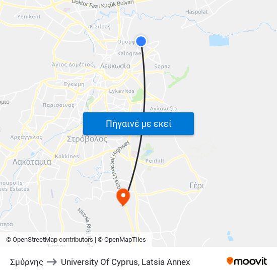 Σμύρνης to University Of Cyprus, Latsia Annex map