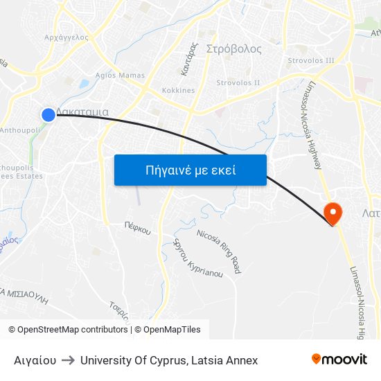 Αιγαίου to University Of Cyprus, Latsia Annex map