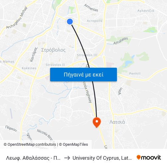 Λεωφ. Αθαλάσσας - Πειραιώς to University Of Cyprus, Latsia Annex map