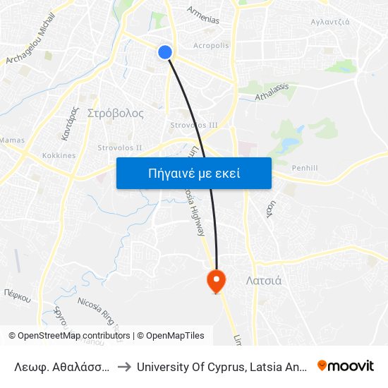 Λεωφ. Αθαλάσσας to University Of Cyprus, Latsia Annex map