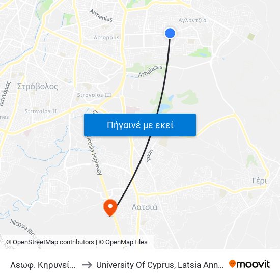 Λεωφ. Κηρυνείας to University Of Cyprus, Latsia Annex map