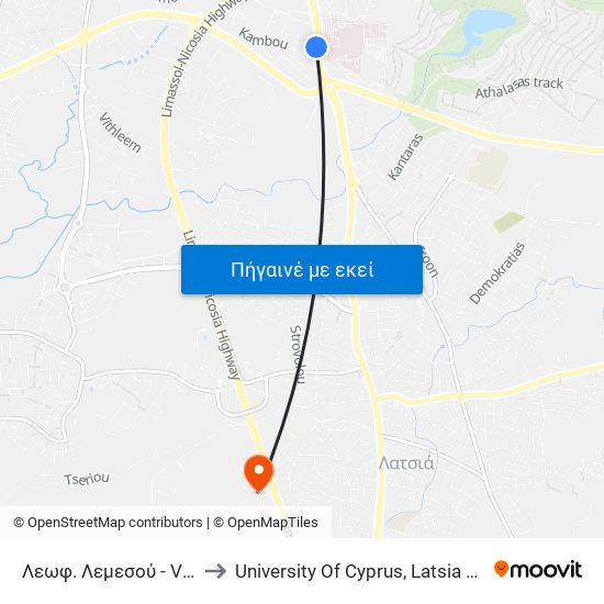 Λεωφ. Λεμεσού - Volvo to University Of Cyprus, Latsia Annex map