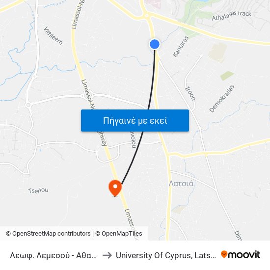 Λεωφ. Λεμεσού - Αθαλάσσης to University Of Cyprus, Latsia Annex map