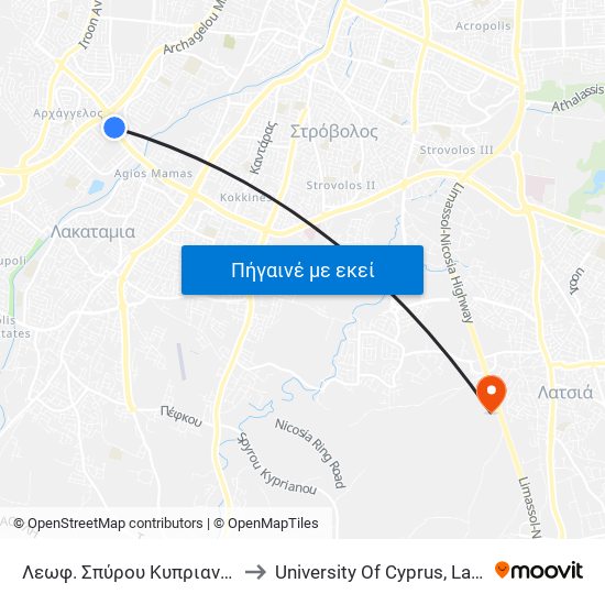 Λεωφ. Σπύρου Κυπριανού - Αποελ to University Of Cyprus, Latsia Annex map