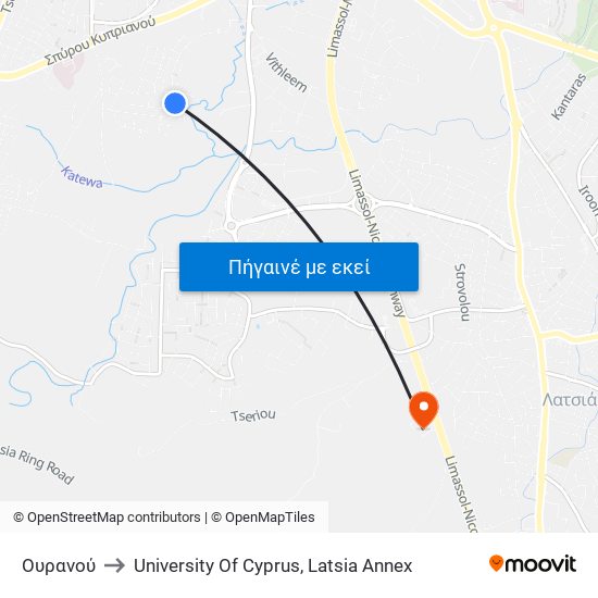 Ουρανού to University Of Cyprus, Latsia Annex map