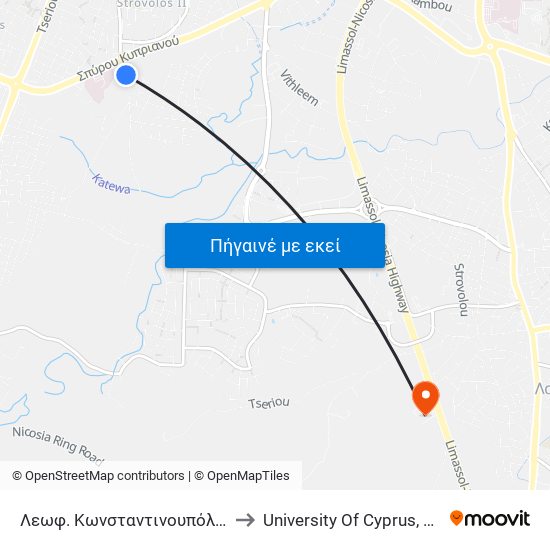 Λεωφ. Κωνσταντινουπόλεως to University Of Cyprus, Latsia Annex map