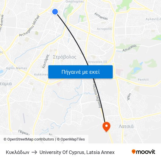 Κυκλάδων to University Of Cyprus, Latsia Annex map