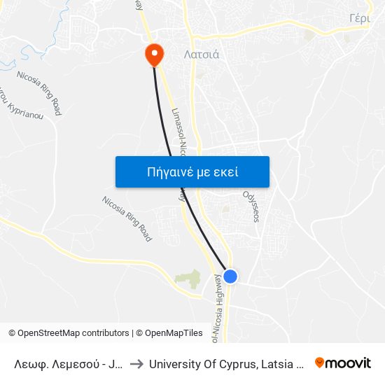 Λεωφ. Λεμεσού - Jcc 1 to University Of Cyprus, Latsia Annex map