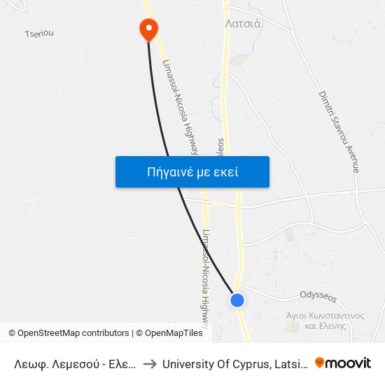 Λεωφ. Λεμεσού - Ελευσίνος to University Of Cyprus, Latsia Annex map