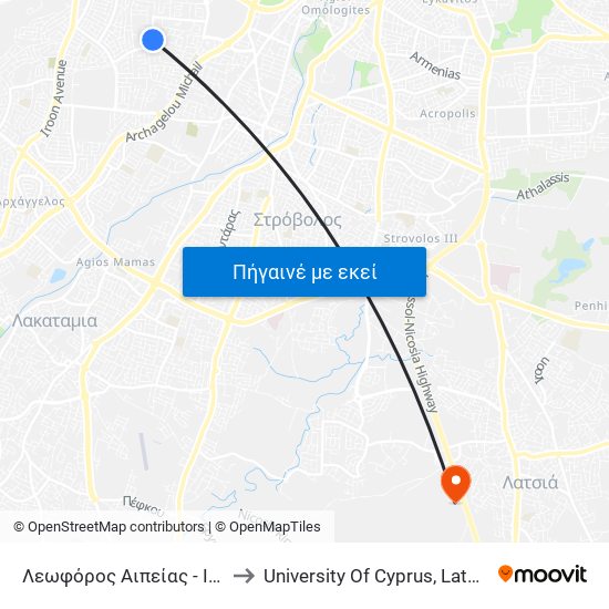 Λεωφόρος Αιπείας to University Of Cyprus, Latsia Annex map