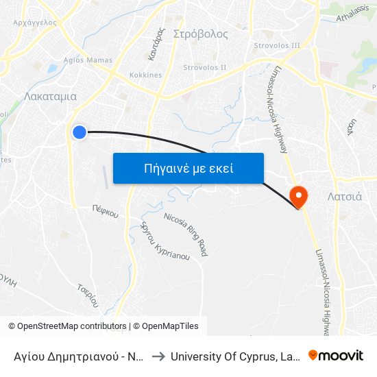 Αγίου Δημητριανού - Νεαπόλεως to University Of Cyprus, Latsia Annex map